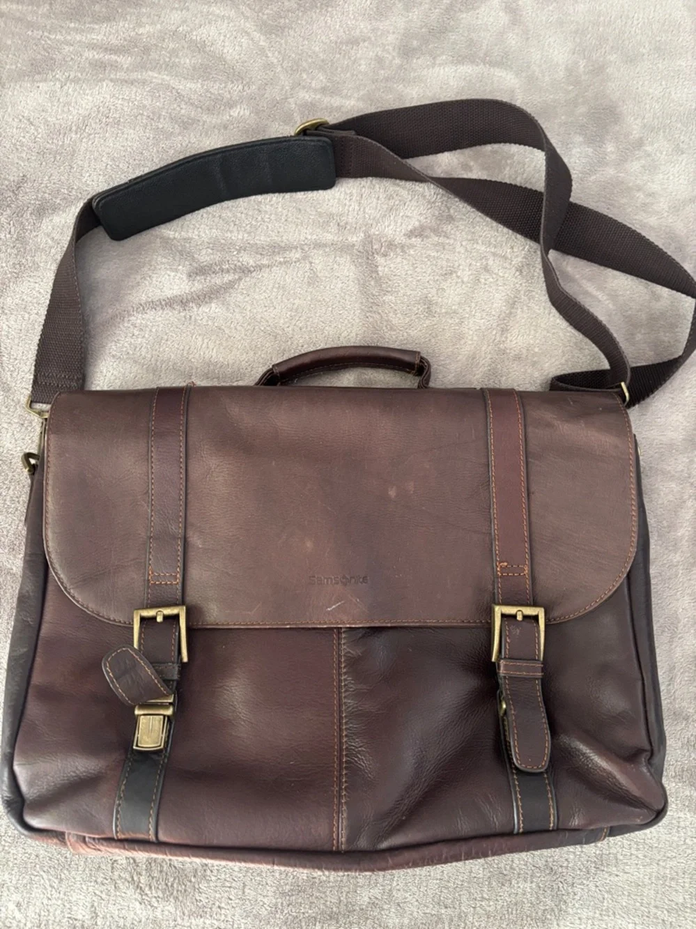 Samsonite® Leather Portfolio, Brown Leather Messenger Bag ‎ Men -